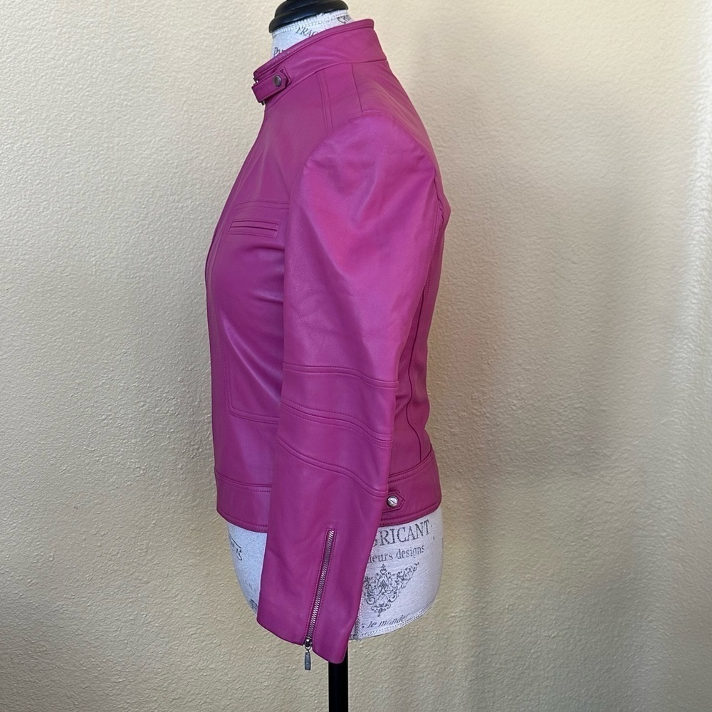 Pitti Collection Women’s Bright Pink All Leather Jacket Italian Size 40 EUC! - Picture 3 of 12